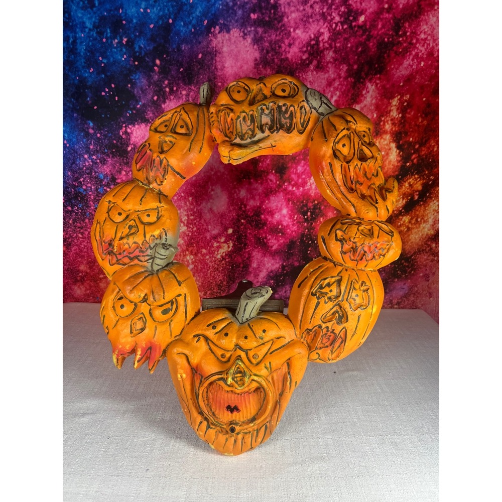 Vintage 90s Halloween Pumpkin Wreath Spooky Jack-O-Lantern Wall Decor Tested